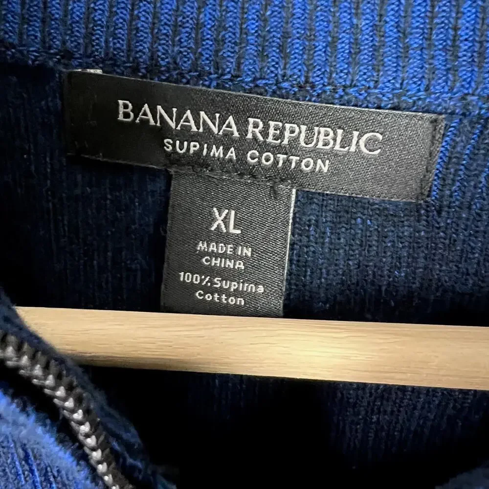 Banana Republic Men's XL Blue Textured Supima Cotton 1/4 Zip Pullover‎ Sweater